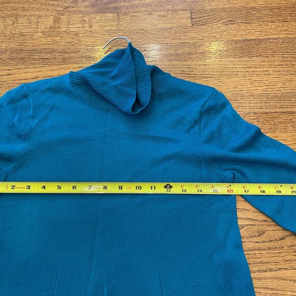 Lands End Wmns Sz XS Sweater 100% Merino Wool Aqua Blue Flare Waist 3/4 Slv NWOT - Picture 9 of 10